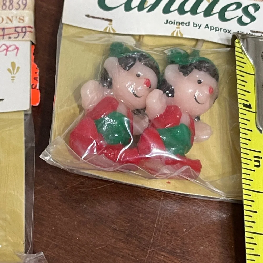 Hand painted  elves & reindeer candles vintage